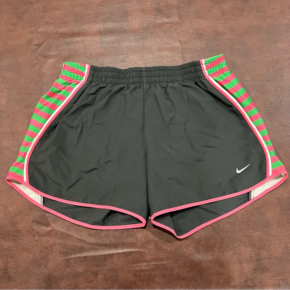 Nike Black and Green Striped Athletic Shorts